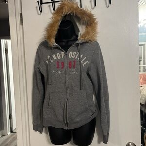 Aeropostale Gray Hoodie with Fur Trim